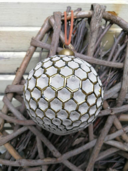 Christbaumkugel Mailo Tre 6-Eck, creme-gold