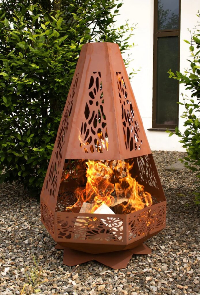 Edelrost Gartenkamin Flammenturm