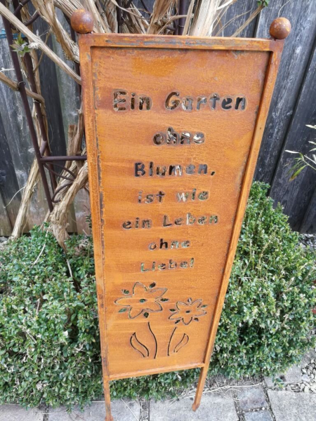 Edelrost Gartenschild Ein Garten ohne Blumen