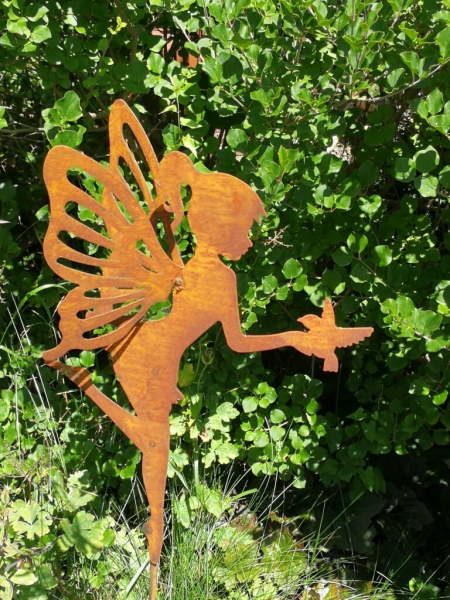 Gartenstecker Fee mit Vogel, groß