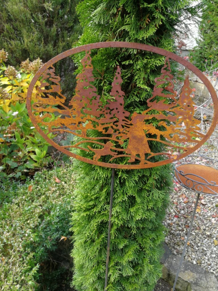 Edelrost Gartenstecker Wandbild Winterlandschaft Mädchen mit Hund