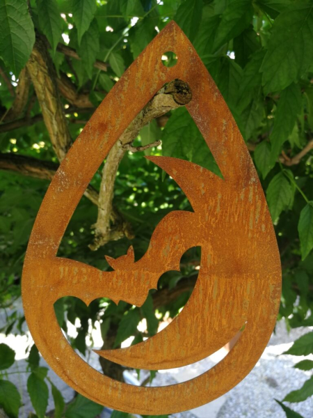 Edelrost Halloween Hänger Fledermaus mit Mond, tropfenform