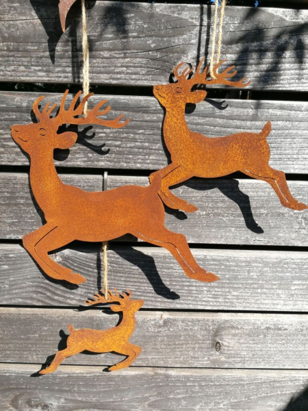 Edelrost Hirsch zum Hängen, 3er-Set