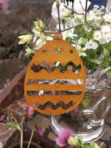 Edelrost Osterei Doppelstrich, zum Hängen