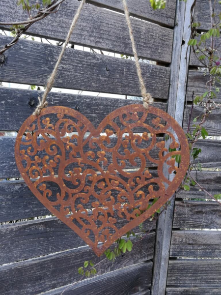 Edelrost Ranken-Herz zum Hängen