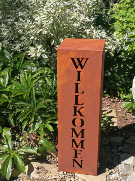 Edelrost Dekosäule Willkommen 2 Größen