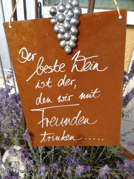 Edelrost Schild mit Weintraube der beste Wein