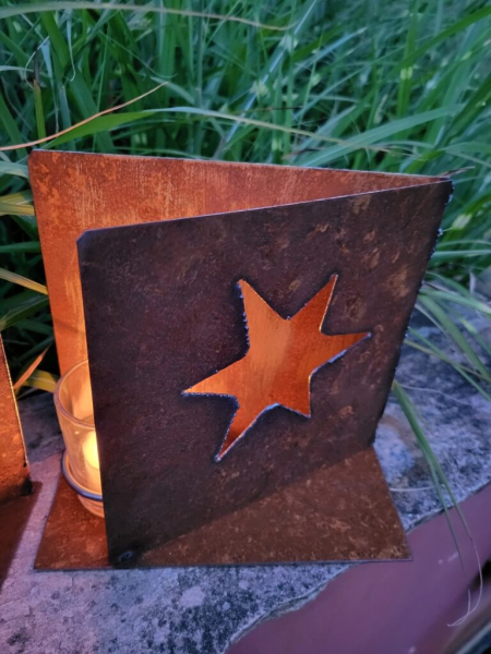 Windlicht Aufsteller Karte mit Stern, quadratisch, inkl. Glas