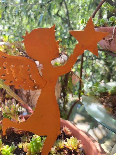 Edelrostoptik Engel mit Stern zum Stecken