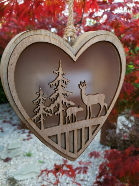 LED Holzherz, Hirsch Tanne