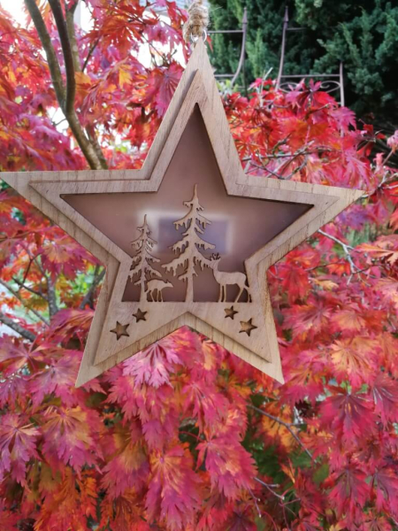 LED Holzstern Marnie, Hirsch Tanne
