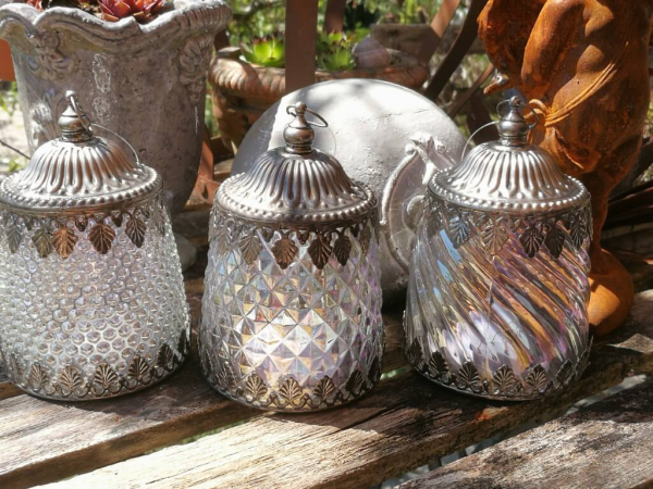 LED Windlicht Sarah, silber, klein