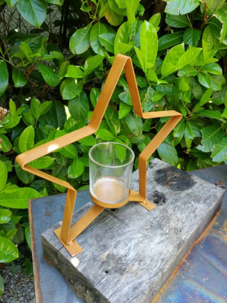 Edelrostoptik Stern mit Windlicht