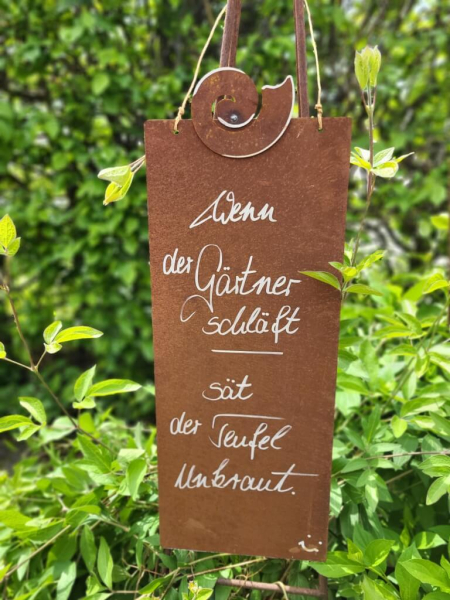 Edelrost Schild mit Schnecke - Teufel, Unkraut