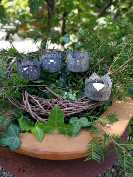 Shabby Chic Teelichthalter Haus, 4er-Set