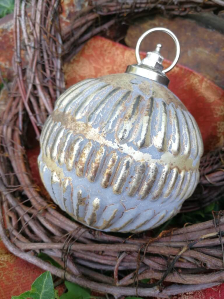 Christbaumkugel Rivero, Ministreifen, grau-gold