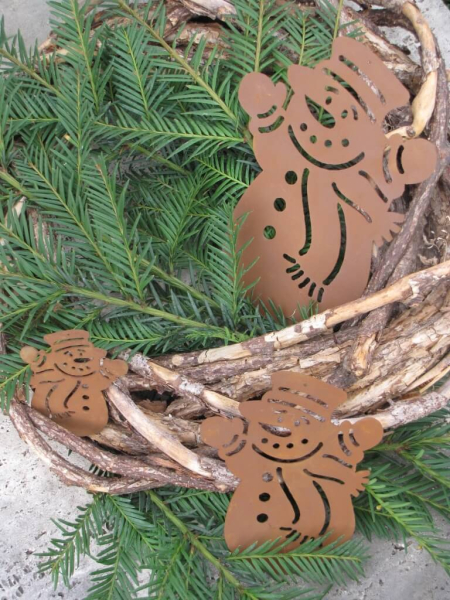 Edelrost Christbaumschmuck Schneemann mit Schal, 3 Größen