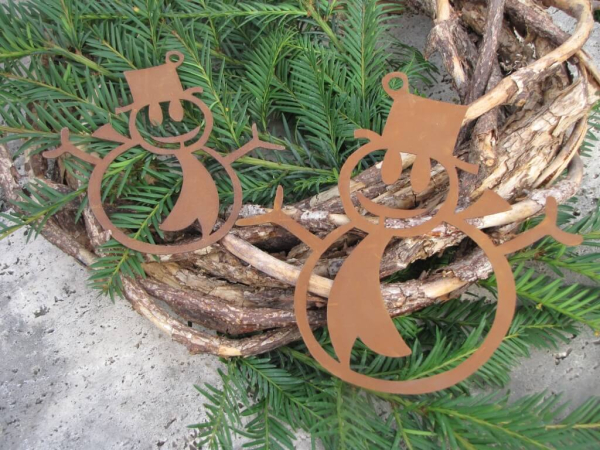 Edelrost Christbaumschmuck Schneemann modern, 3 Größen