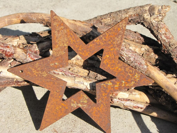 Edelrost Stern zum Hängen, 6-zackig offen