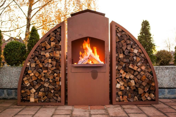 Edelrost Grill Meridian inkl. Grillrost und zwei Holzregalen