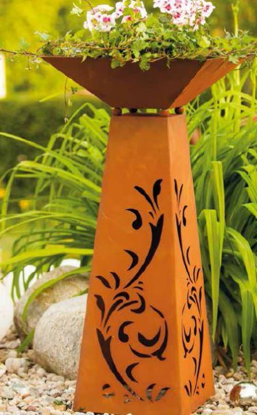 Edelrost Dekosäule Trapez Ranke, 2 Größen, inkl. Schale