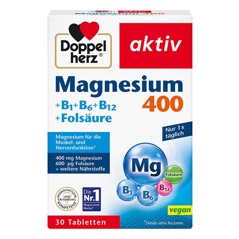Doppelherz aktiv Magnesium 400 + B1 + B6 + B12 + Folsäure