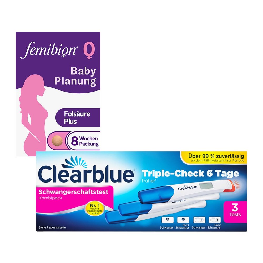 Clearblue Schwangerschaftstest Triplecheck + Femibion 0 Babyplan