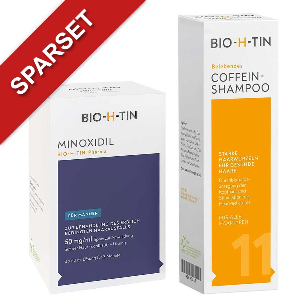 BIO-H-TIN Minoxidil 50mg/ml Männer + BIO-H-TIN Coffein-Shampoo