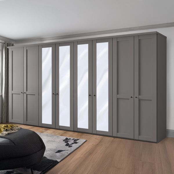 Drehtüren-Kleiderschrank Qamar mit Spiegel H 216 cm