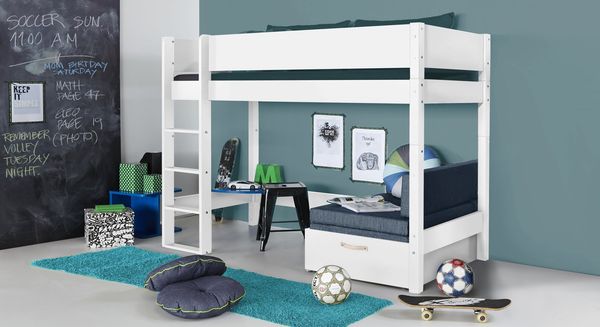 Midi-Hochbett Kids Town Buche teilmassiv mit Lattenrost 90x200 cm