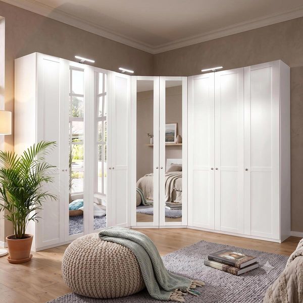 Eck-Kleiderschrank Alvito mit Beleuchtung und Spiegel