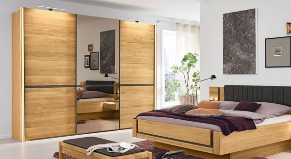 Musterring Schwebetüren-Kleiderschrank Sorrent Eiche teilmassiv mit Spiegel