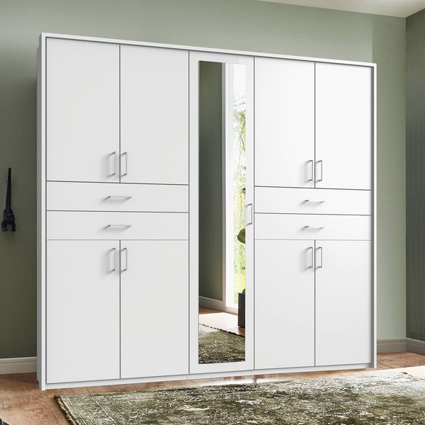 Drehtüren-Kleiderschrank Elmsley mit Spiegel und Schubladen