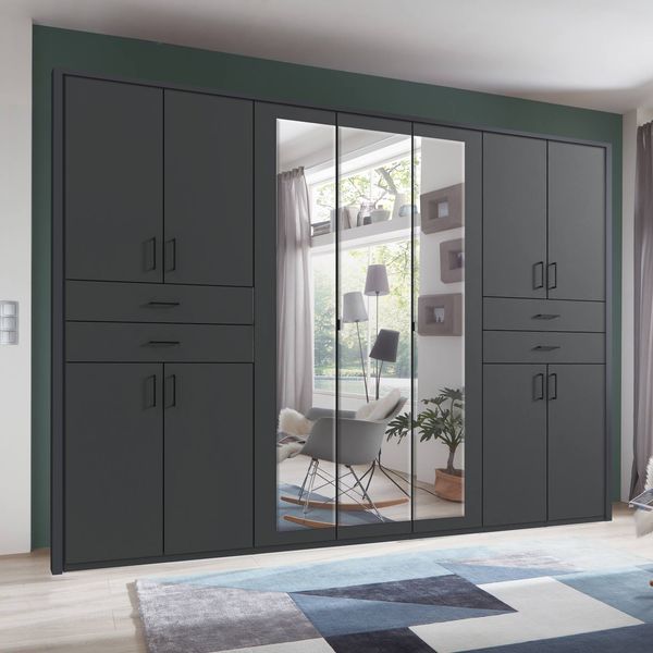 Drehtüren-Kleiderschrank Marnell mit Spiegel und Schubladen