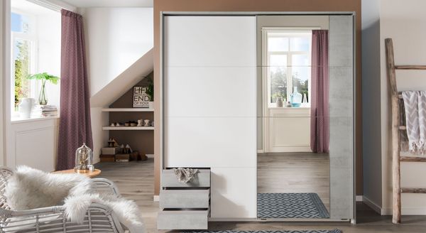 Schwebetüren-Kleiderschrank Kaori mit Schubladen 179x198cm