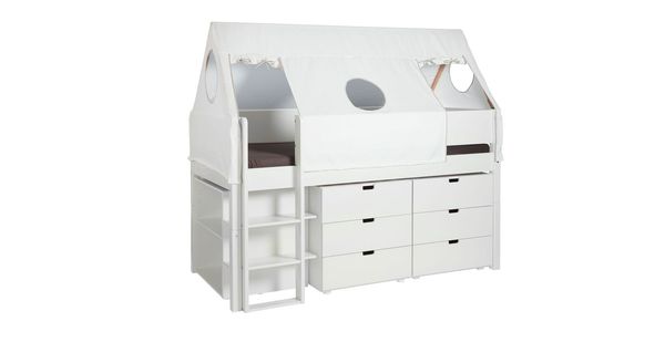 Mini-Hochbett Kids Town Tipi Buche teilmassiv mit Lattenrost und Stauraum 90x200 cm