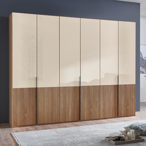 Drehtüren-Kleiderschrank Solya Eiche teilmassiv mit Glasfront