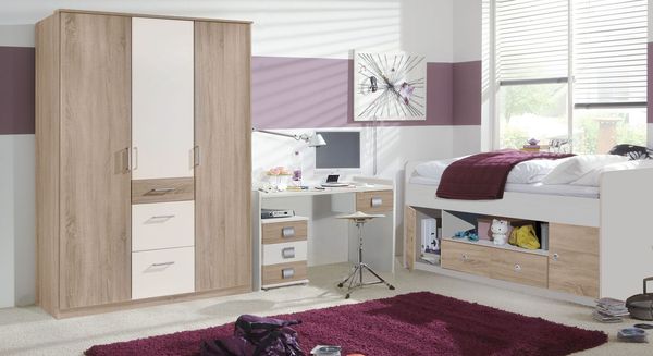 Drehtüren-Kleiderschrank Prea Eiche Dekor mit Schubladen