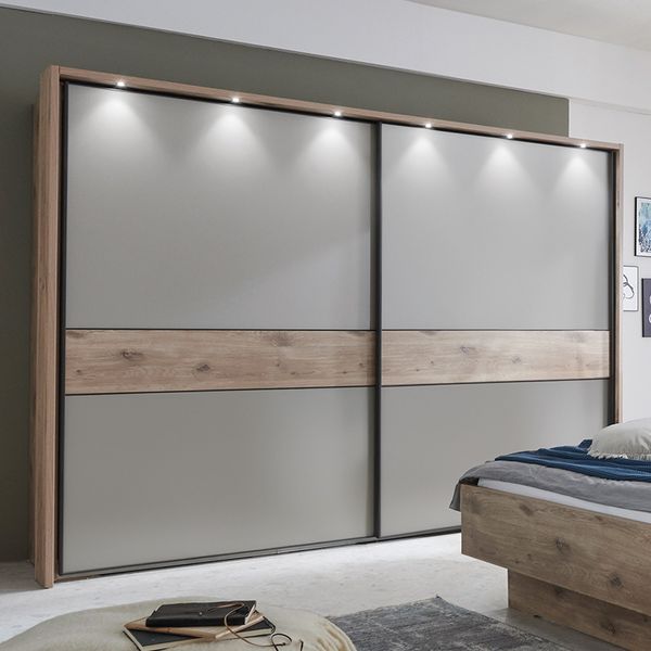 Schwebetüren-Kleiderschrank Carivon Eiche Dekor H 217 cm