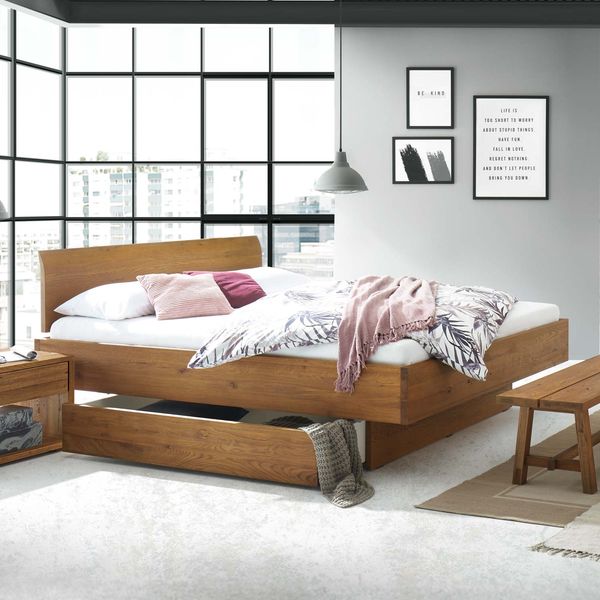 Bett Virella Komfort Wildeiche Massivholz mit Schubkasten