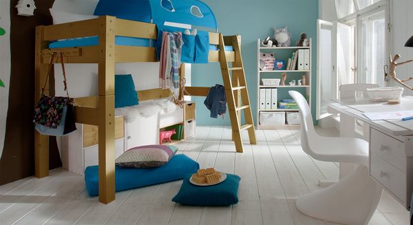 Midi-Hochbett Kids Dreams Kiefer Massivholz mit Lattenrost 90x200 cm