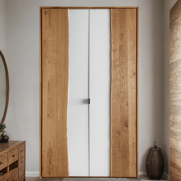 Drehtüren-Kleiderschrank Imst Wildeiche Massivholz mit Glasfront