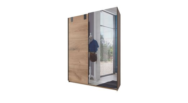 Schwebetüren-Kleiderschrank Nolan Eiche Dekor mit Spiegel