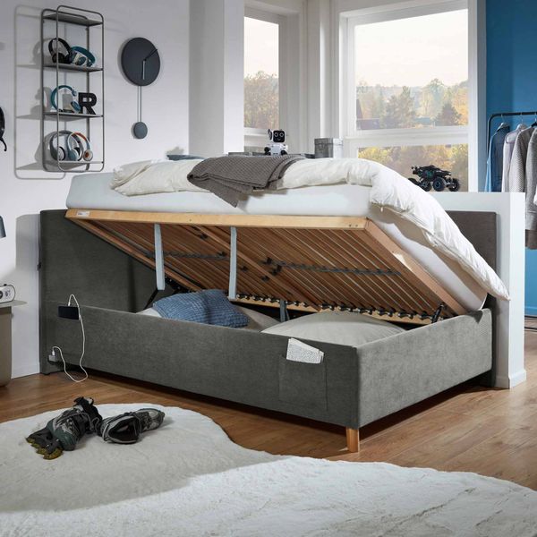 Polsterliege Pauka Komfort Cord mit Lattenrost und Bettkasten