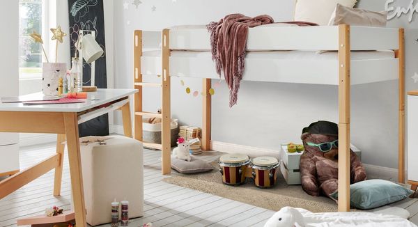 Mini-Hochbett Kids Nordic Buche teilmassiv mit Lattenrost 90x200 cm