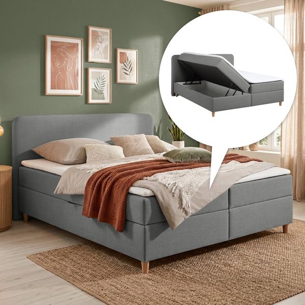 HOMELIV. Boxbett Kannur Webstoff mit Bettkasten