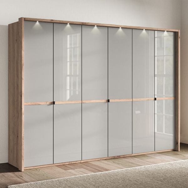 Drehtüren-Kleiderschrank Tiam Eiche Dekor mit Glasfront