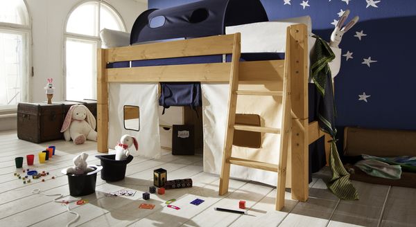 Mini-Hochbett Kids Dreams Kiefer Massivholz mit Lattenrost 90x200 cm