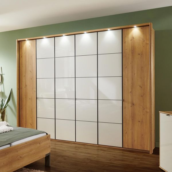 Drehtüren-Kleiderschrank Nuvira Eiche Dekor mit Glasfront
