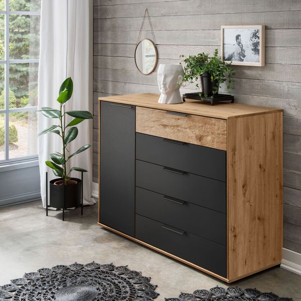 Kommode Mateo Eiche Dekor mit Schubladen und Türen